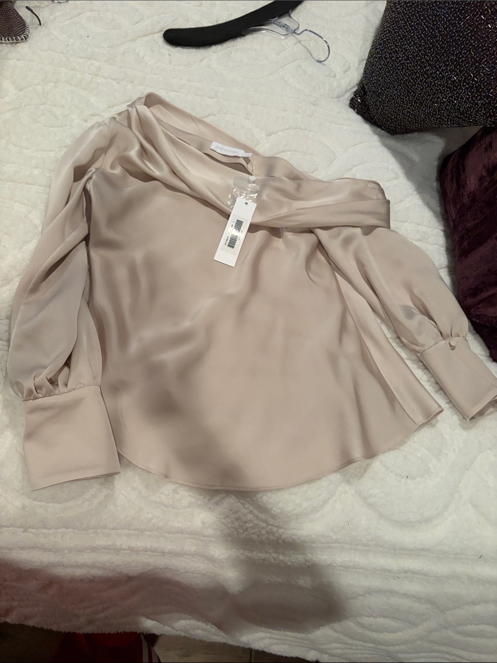 Jonathan Simkhai Cream Satin Off-Shoulder Blouse
